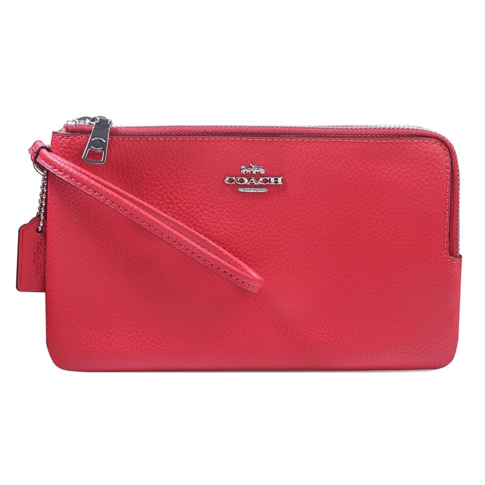 COACH NWT Double Zip Wallet,Bright Cardinal/Silver